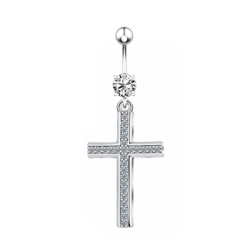 Cross Copper Inlaid Zircon Belly Button Ring - 4 Gold Tone 2024 Summer Collection - Image 3