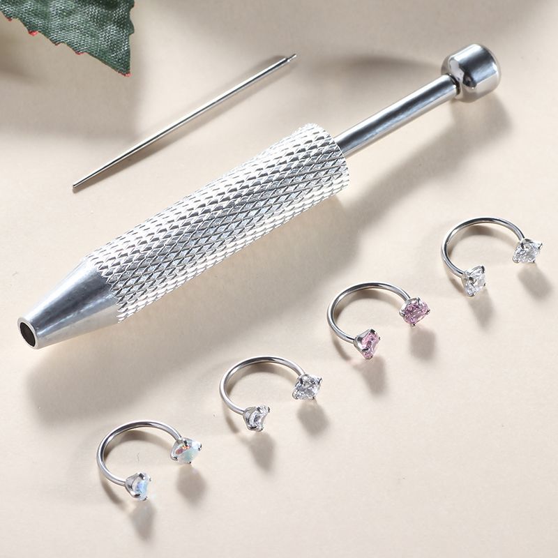 20G Double Zircon C-Bar Nose Ring Stainless Steel Versatile Ear Cartilage Hoop Body Piercing Jewelry 4-Piece Set - Image 3
