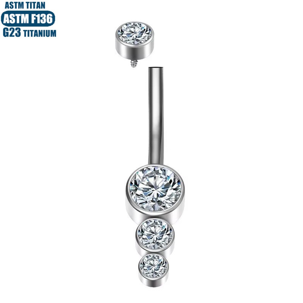 F136 Titanium Internally Threaded Dangle Belly Button Ring Simple Geometric Body Jewelry - Image 3