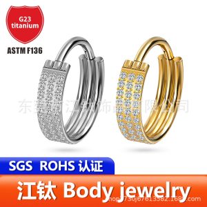 G23 Titanium Alloy Ear Hoop with Three Layers of Full Diamond Zircon - Cartilage Earring