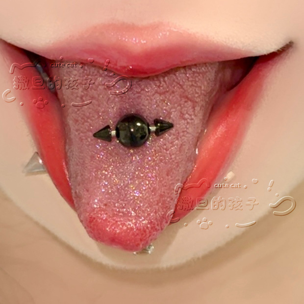 Satan's Child Black Knight Tongue Barbell 16mm 1.6mm Stainless Steel Drinkable Tongue Ring - Image 4