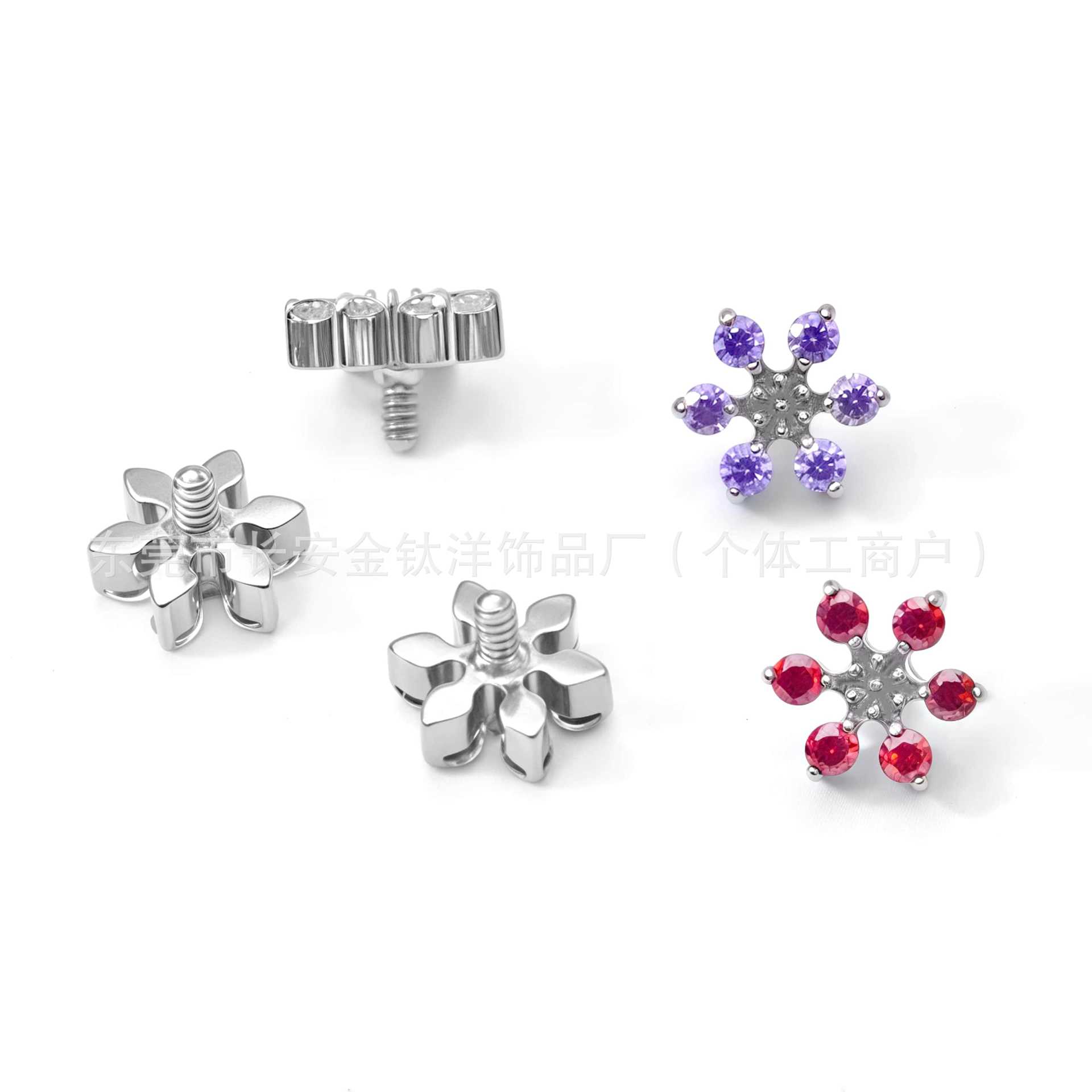 F136 Titanium Six-Petal Flower Zirconia Stud Earrings - Nose Studs, Earlobe Studs, G23 Titanium Alloy Body Piercing Jewelry, Ear Cartilage Studs - Image 3