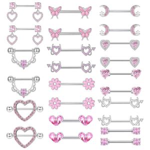 Pink Heart Chest Ring Stainless Steel Straight Barbell Nipple Ring Wholesale