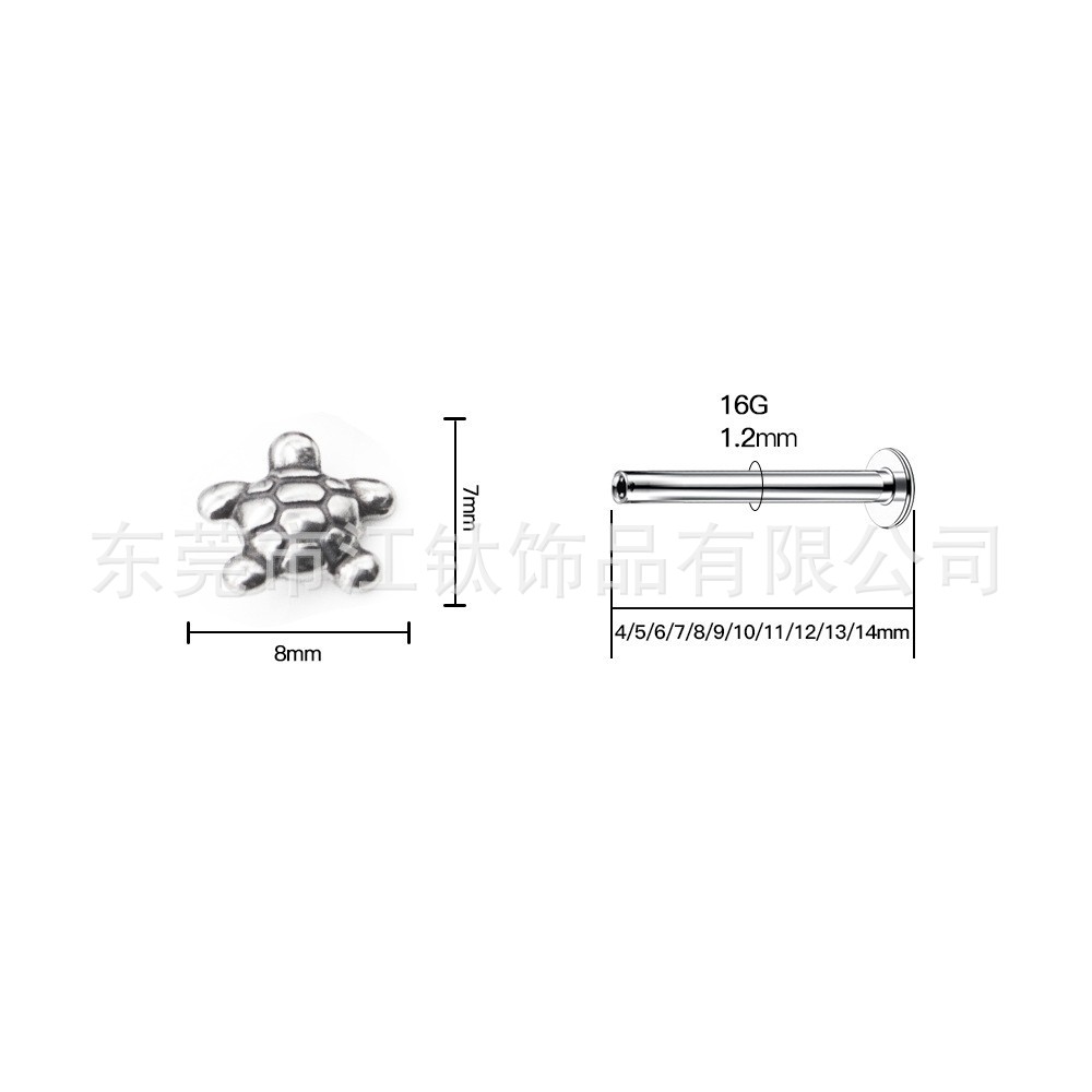 G23 Titanium Turtle Earrings Ear Bone Nails Internal Thread Body Piercing Jewelry - Image 2