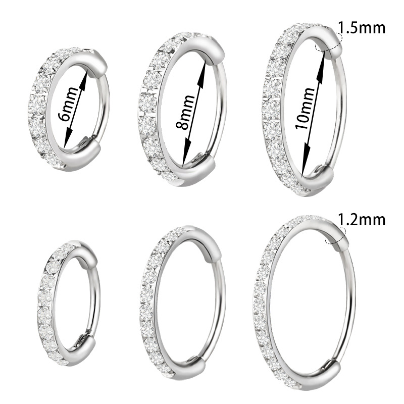Zesen F136 Titanium Alloy One-Piece Diamond Earrings Carved with Zircon G23 Titanium Round Wire Earrings - Image 5