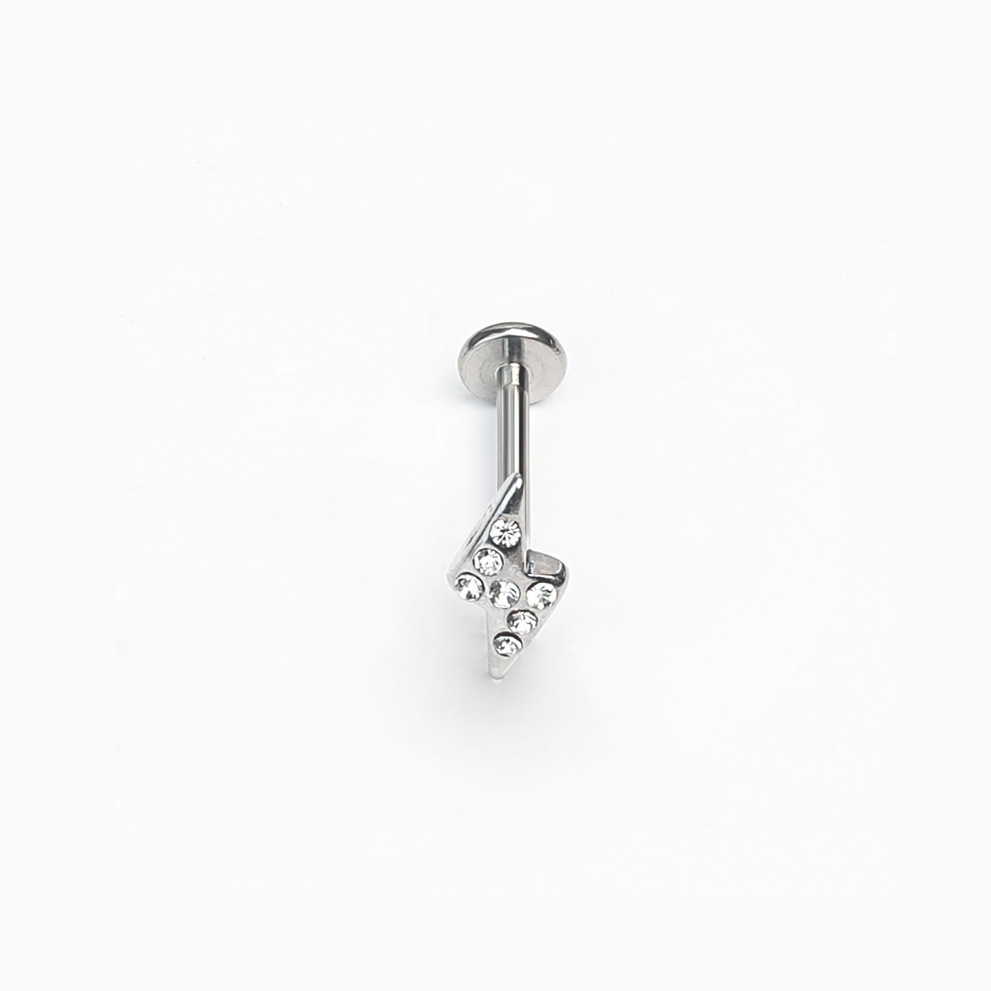 Diamond-Encrusted Lightning Lip Stud 16mm 1.2mm Titanium Steel Internally Threaded Sparkling Cartilage Ear Bone Stud Piercing Jewelry Wholesale - Image 3