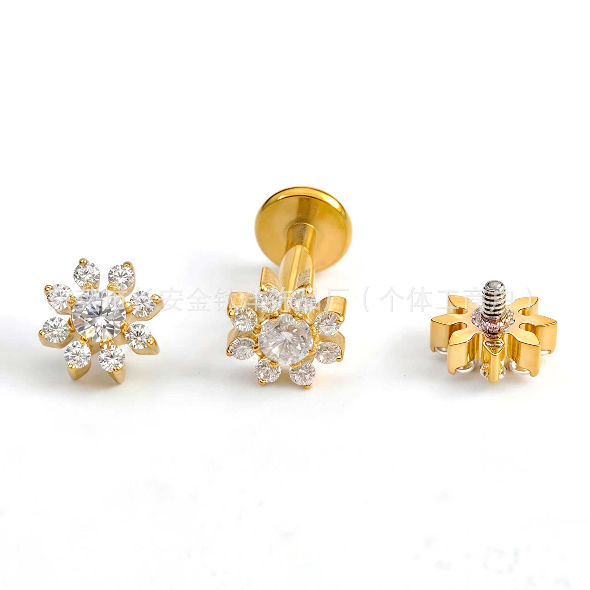 F136 Titanium Full Diamond Snowflake Zircon Lip Nail Nose Nail Ear Nail Ear Bone Nail G23 Titanium Alloy Body Piercing Jewelry - Image 4