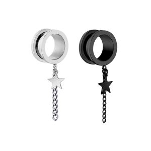 Screw Five-pointed Star Chain Pendant Ear Amplifier Popular Piercing Earrings Black 25mm
