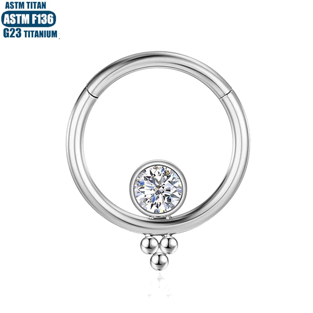 1.2mm G23 Titanium Seamless Nose Ring with Zircon Welding Beads - Body Piercing Earring for Men and Women - Image 2