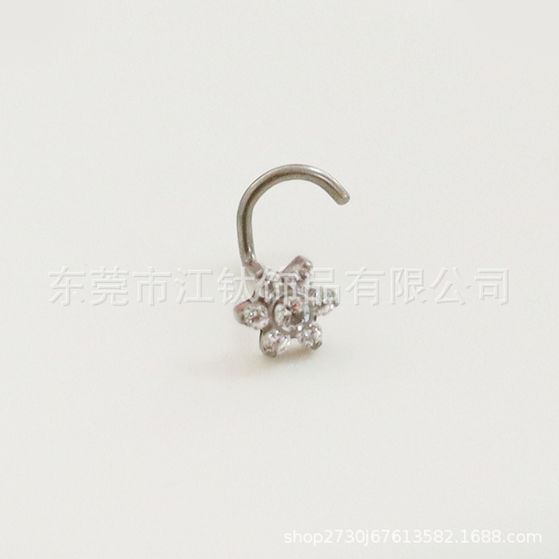 G23 Titanium Nose Stud S-Curved Flower Inlaid 5A Zircon Nose Ring ASTM F136 Piercing Jewelry - Image 4