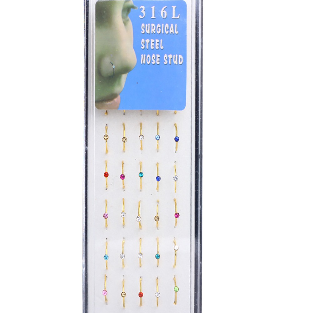 40-Piece Bulk Box 1.8mm Stainless Steel & Acrylic Nose Ring with Gold-Plated Hoop, Geometric Nose Stud Jewelry - Image 2