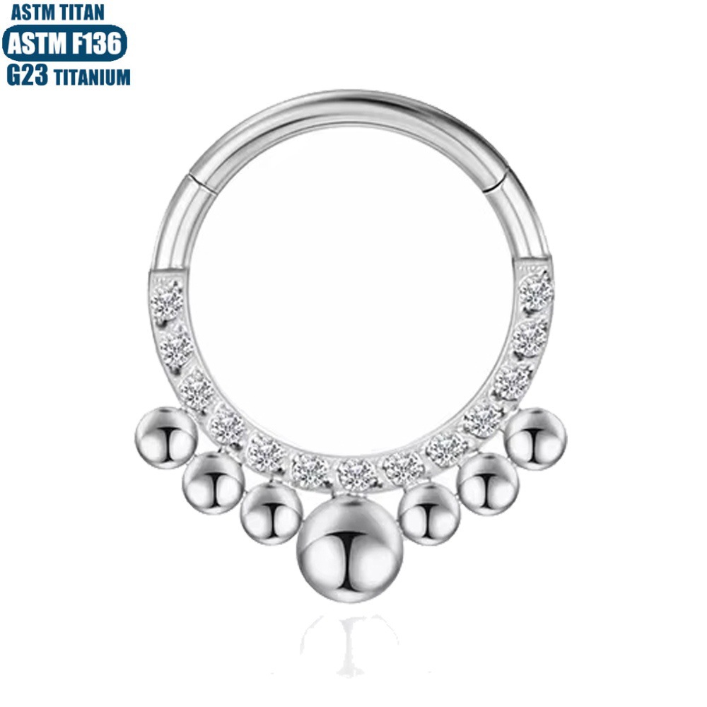 G23 Titanium Hinged Nose Ring with Zircon Inlaid - Welded Conch Cartilage Ring, Septum Piercing Jewelry with CZ - Image 2