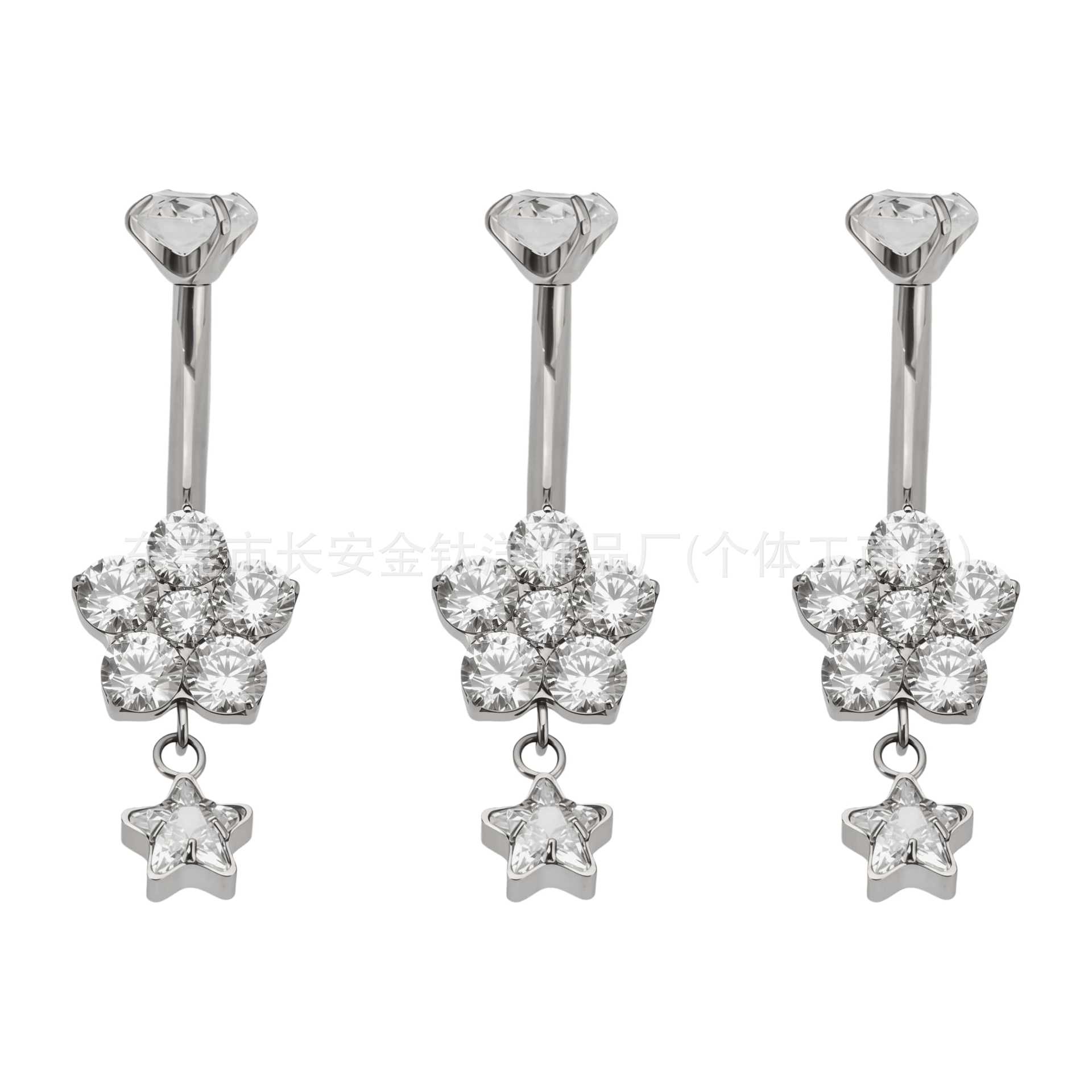 F136 Titanium Internal Thread Flower Five-Pointed Star Pendant Zircon Navel Ring - Image 5