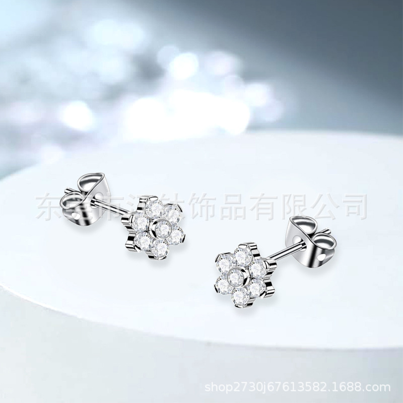 F136 Titanium Stud Earrings Flower Inlaid 5A Zircon Butterfly Buckle Body Piercing Jewelry - Image 3
