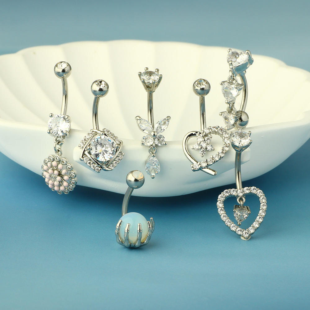 Stainless Steel Navel Ring Set with Zircon Belly Button Jewelry 42 Styles - Image 4