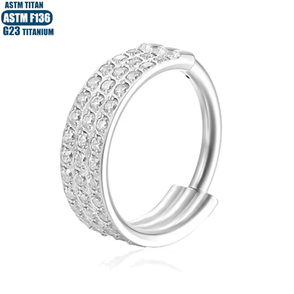 F136 Titanium Alloy Nose Ring Septum Three-Layer Zircon Nose Hoop Earrings Nose Piercing Seamless Hoop Women's Conch Shape - Image 3