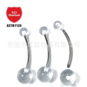 G23 Titanium Belly Button Ring - Acrylic Bead Curved Barbell Simple Design Body Piercing Jewelry