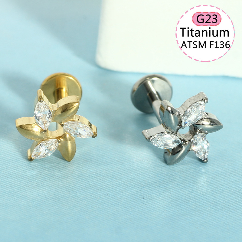 G23 Titanium Alloy Lip Piercing Jewelry Lip Ring Flower Stud Internally Threaded - Image 2