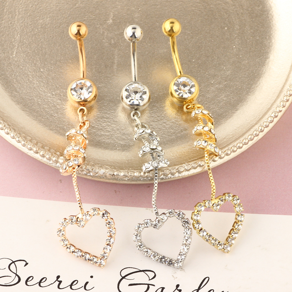 Heart Shape Rose Gold Belly Button Ring Stainless Steel Micro Set Zircon Belly Piercing Jewelry - Image 3