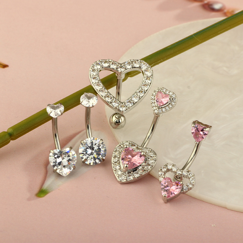 Pink Diamond Belly Button Ring Stainless Steel Geometric Flower CZ Navel Piercing Jewelry Wholesale - Image 3