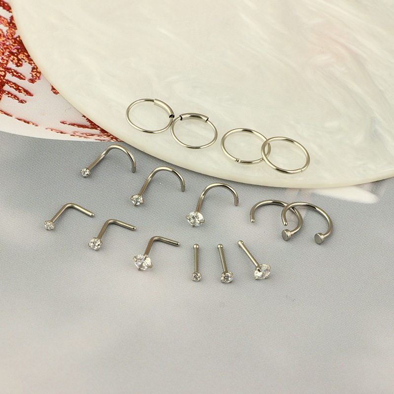 Stainless Steel Gem Diamond Nose Ring Stud Set - 15 Pieces Body Piercing Jewelry for Women Men - Image 4