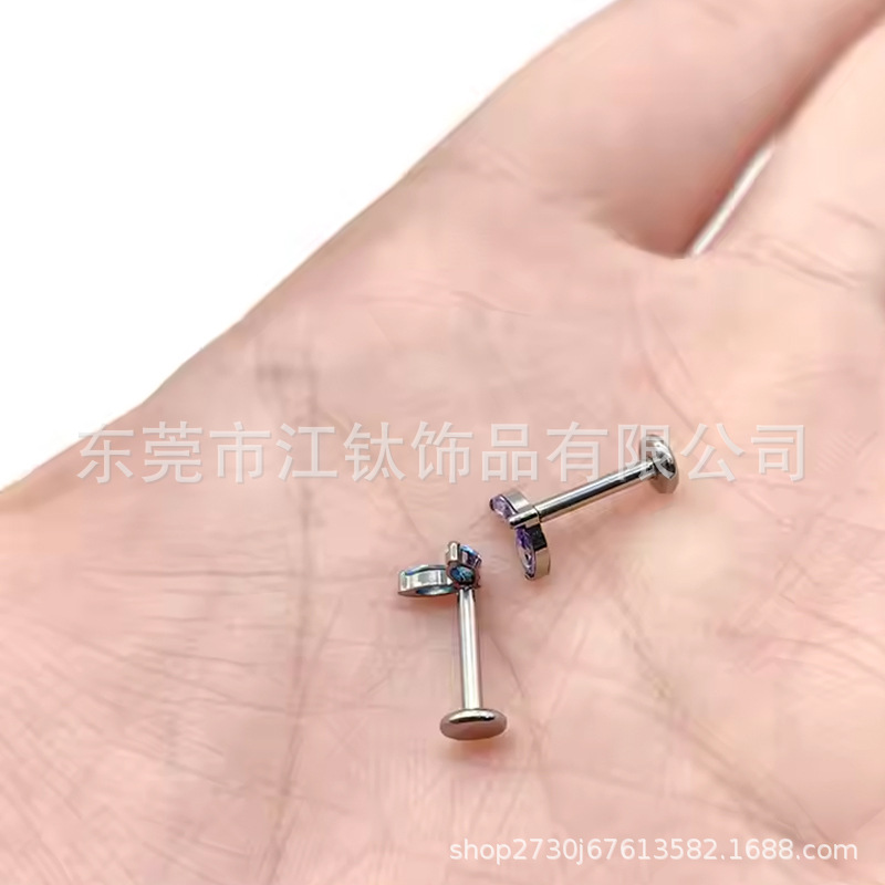 F136 Titanium Leaf Inlay Horse Eye Ear Nail Lip Nail G23 Titanium Alloy Body Piercing Ear Bone Nail - Image 2