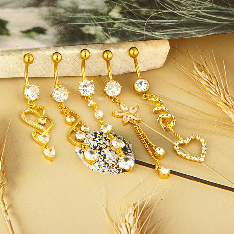 Best Selling Gold Heart Navel Ring Stainless Steel Copper Inlaid Zircon Belly Button Piercing Jewelry - Image 3