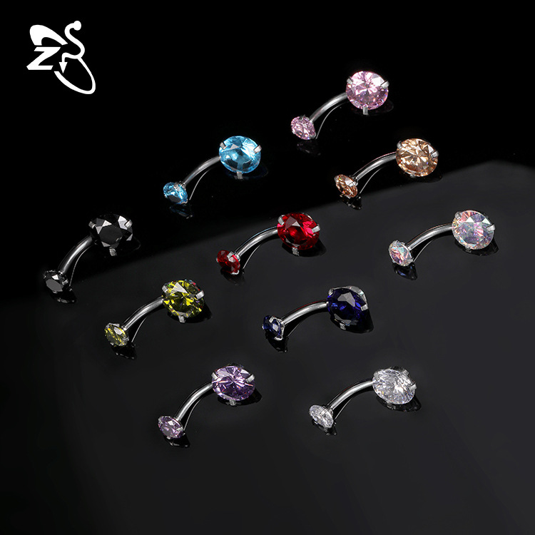 Red Zircon Inner Teeth Titanium Steel Umbilical Nail, Double Head Gem-inlaid Stainless Steel Belly Button Ring, 1.6mm Thick 10mm Bar, Women's Body Piercing Jewelry - Image 4