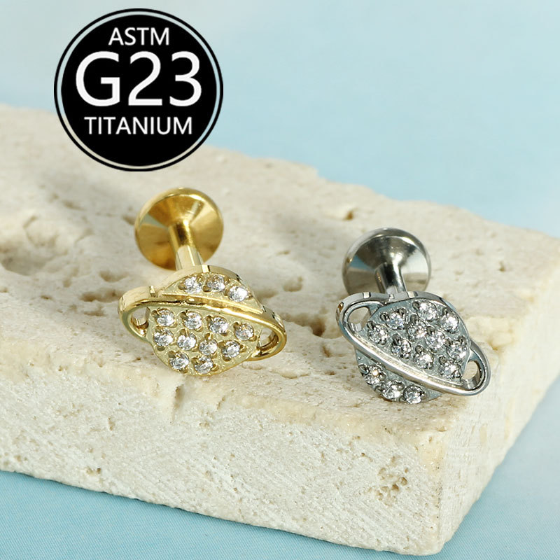 F136 Titanium Lip Stud Zircon Planet Earrings G23 Internal Thread Lip Piercing Jewelry Sold Individually - Image 3