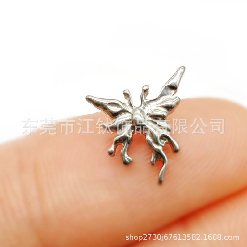 G23 Titanium Butterfly Cartilage Stud Earring Gold 14G 12mm Labret Flat Back Piercing Jewelry - Image 3
