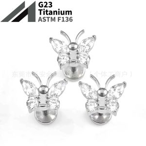 F136 Titanium Butterfly Tentacle Earrings Set with 5A Zircon Lip Nails G23 Titanium Alloy Body Piercing Jewelry