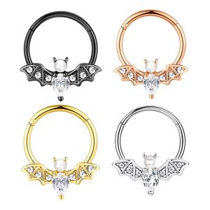 Halloween Bat Nose Ring Star Zircon Nose Stud Cartilage Earring Closed Ring Piercing Jewelry Rose Gold Stainless Steel