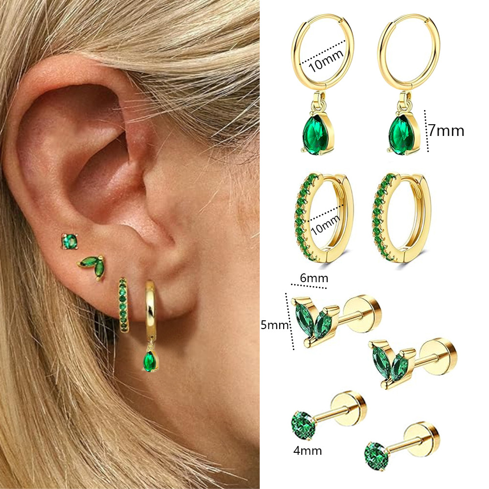 Green Zircon Star Earrings Stainless Steel Fashion Ear Piercing Jewelry - Image 2