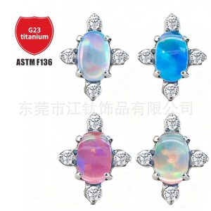 G23 Titanium Alloy Ear Cartilage Stud Opal with CZ Aurora Round Body Piercing Earrings