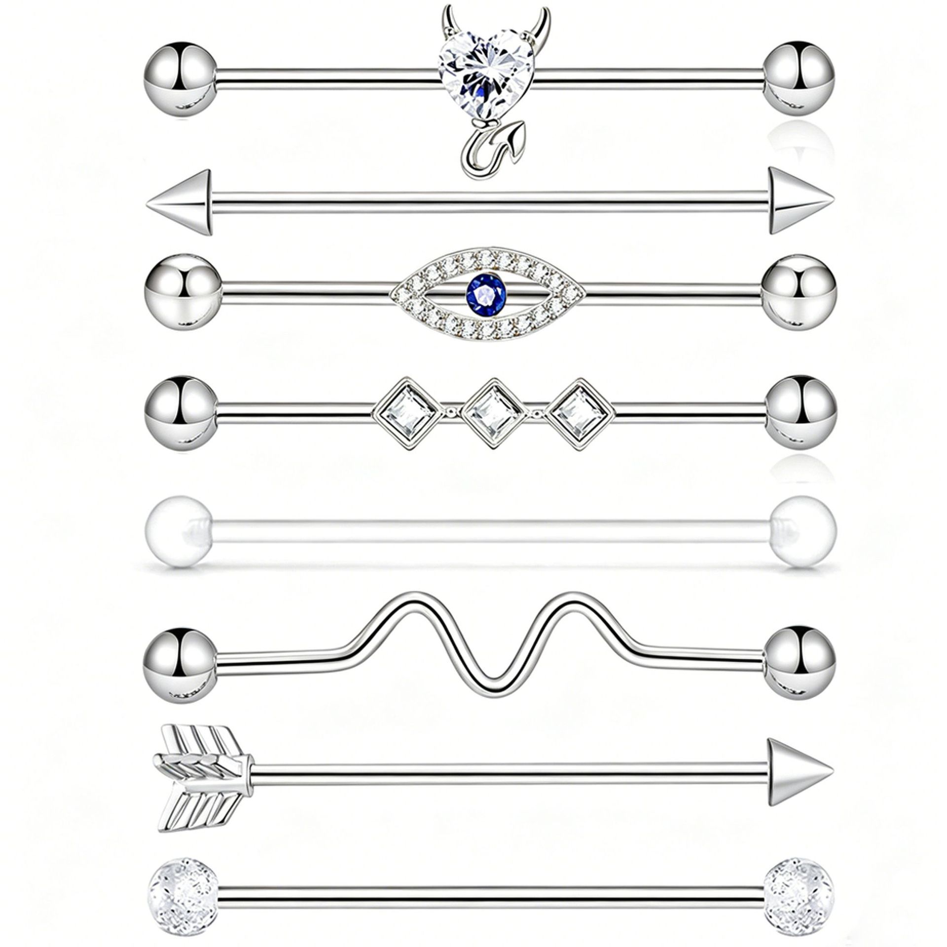 Butterfly Heart Zircon Stainless Steel Industrial Ear Stud - Ear Piercing Jewelry in Stock - Image 5