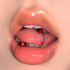 Double-Ended Retro Gradient Chain Tongue Piercing Detachable Acrylic Hot Girl Style 316L Surgical Steel Externally Threaded Tongue Barbell