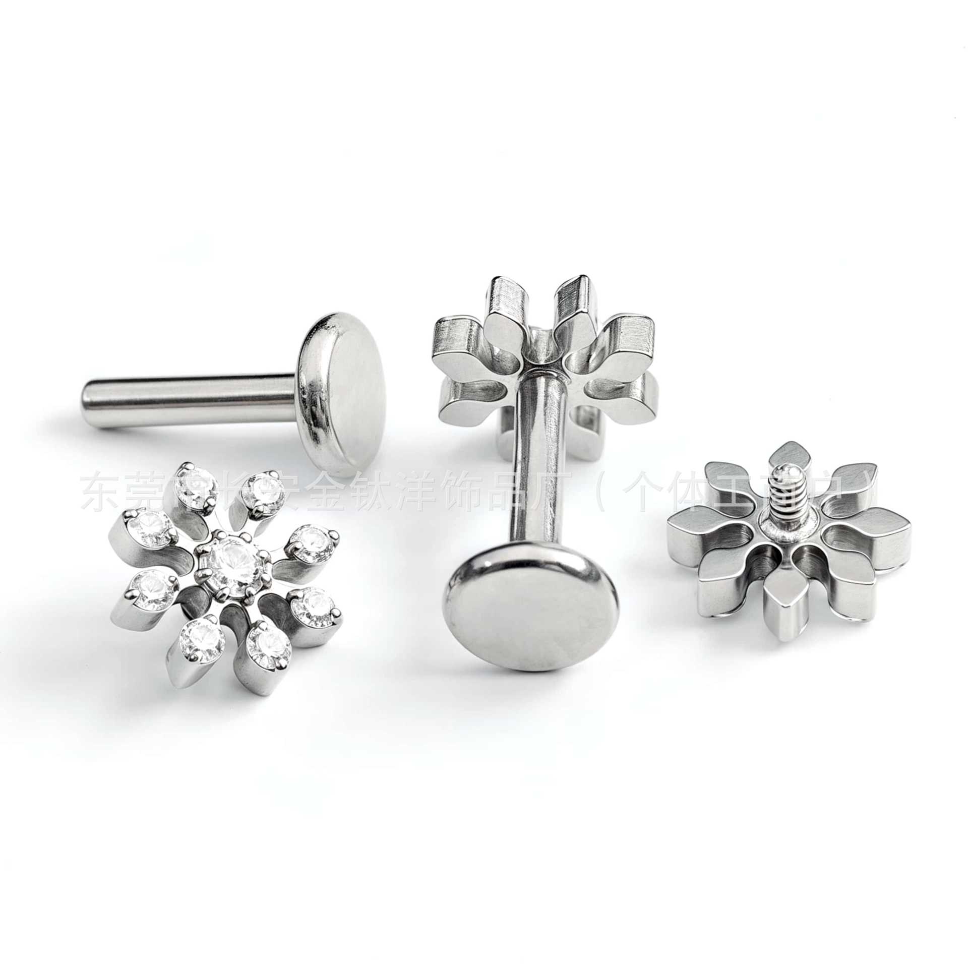 F136 Titanium Eight-Leaf Full Diamond Snowflake Zircon Labret Stud Ear Cartilage Piercing Jewelry Flat Back Earrings - Image 3