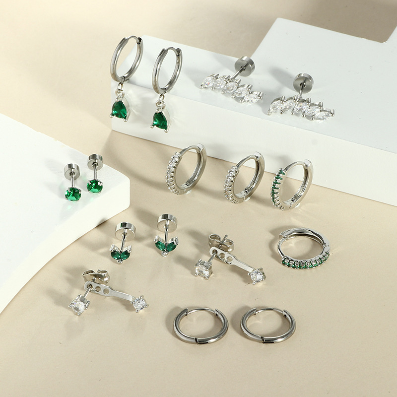Emerald Zircon Star Flat Back Stud Earrings Women 316L Surgical Steel Cartilage Jewelry 2024 Summer - Image 3