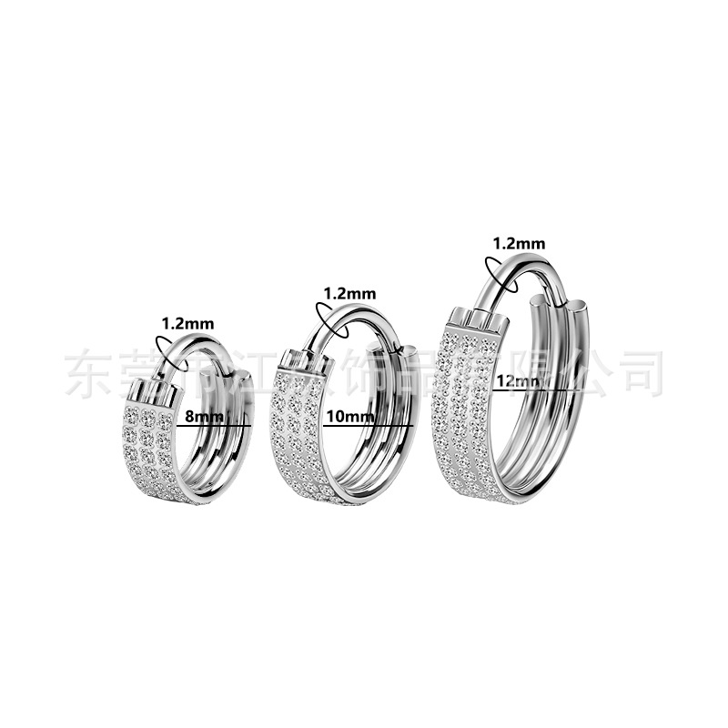 G23 Titanium Alloy Ear Hoop with Three Layers of Full Diamond Zircon - Cartilage Earring - Image 2