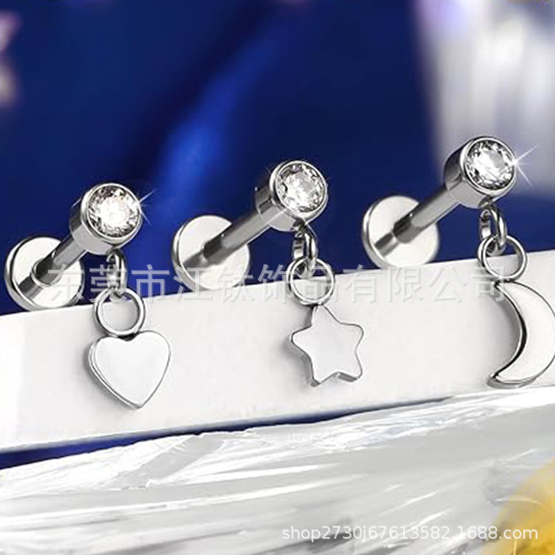 G23 Titanium Lip Nail Earring Pendant Star Moon Heart Body Piercing Jewelry - Image 4