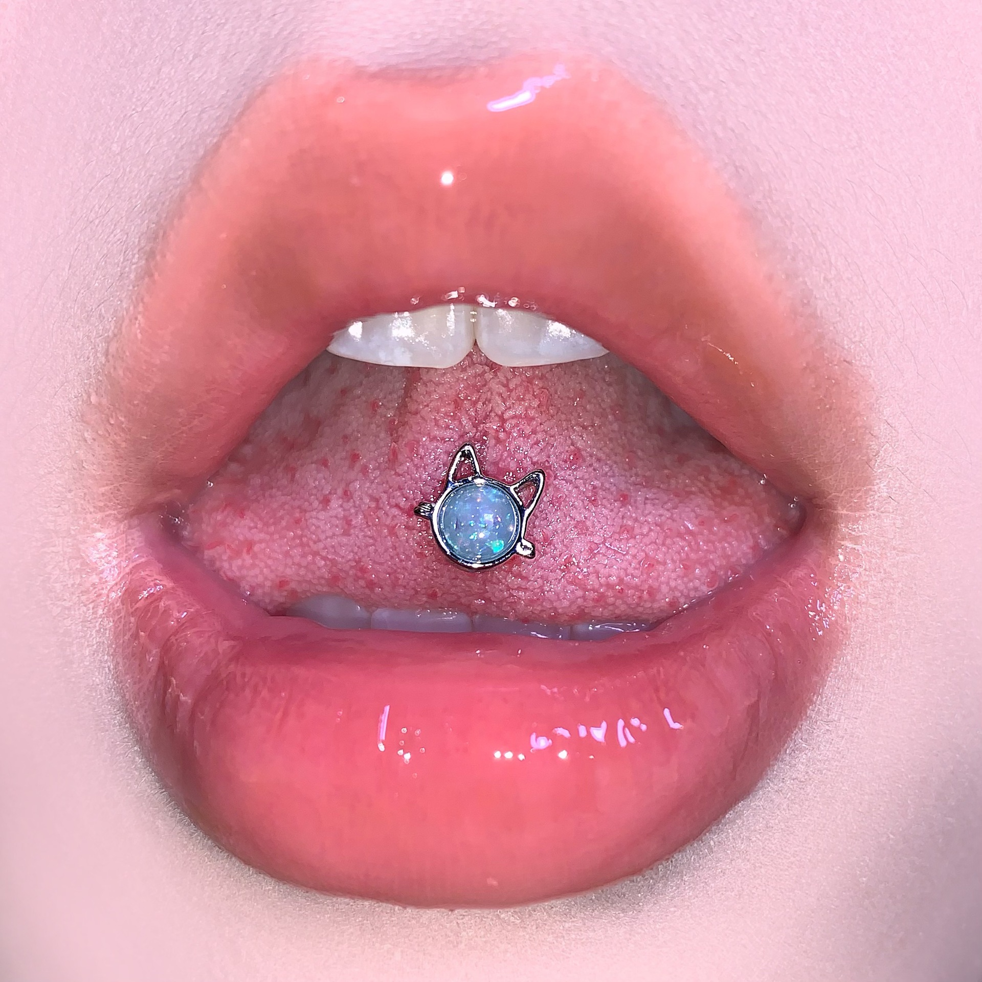 Opal Cat Ear Tongue Barbell 316L Surgical Steel External Thread Tongue Piercing Jewelry Sweet Sexy Wholesale - Image 2