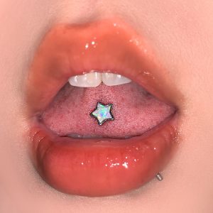 Opal Pentagram Star Tongue Barbell 316L Titanium Steel External Thread Tongue Ring Body Piercing Jewelry Wholesale