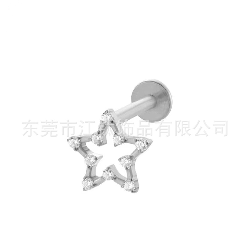 Star Inlaid Zircon G23 Titanium Alloy Ear Cartilage Stud Earring Hollow Star Design Body Piercing Jewelry - Image 5