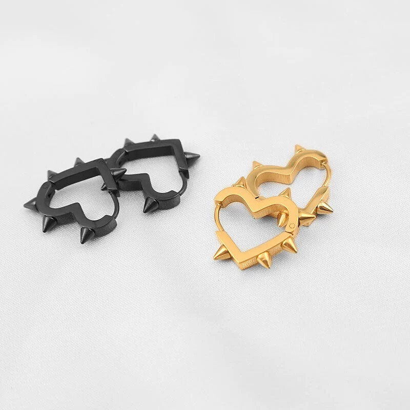 Hot Internet Spice Girls Titanium Steel Love Rivet Pointed Cone Peach Earrings Cyberpunk Ear Studs for Men Women - Image 4