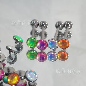 F136 Titanium Alloy Tongue Piercing Barbell - Sparkling Color-Changing Internal Thread Tongue Ring for Oral Piercing