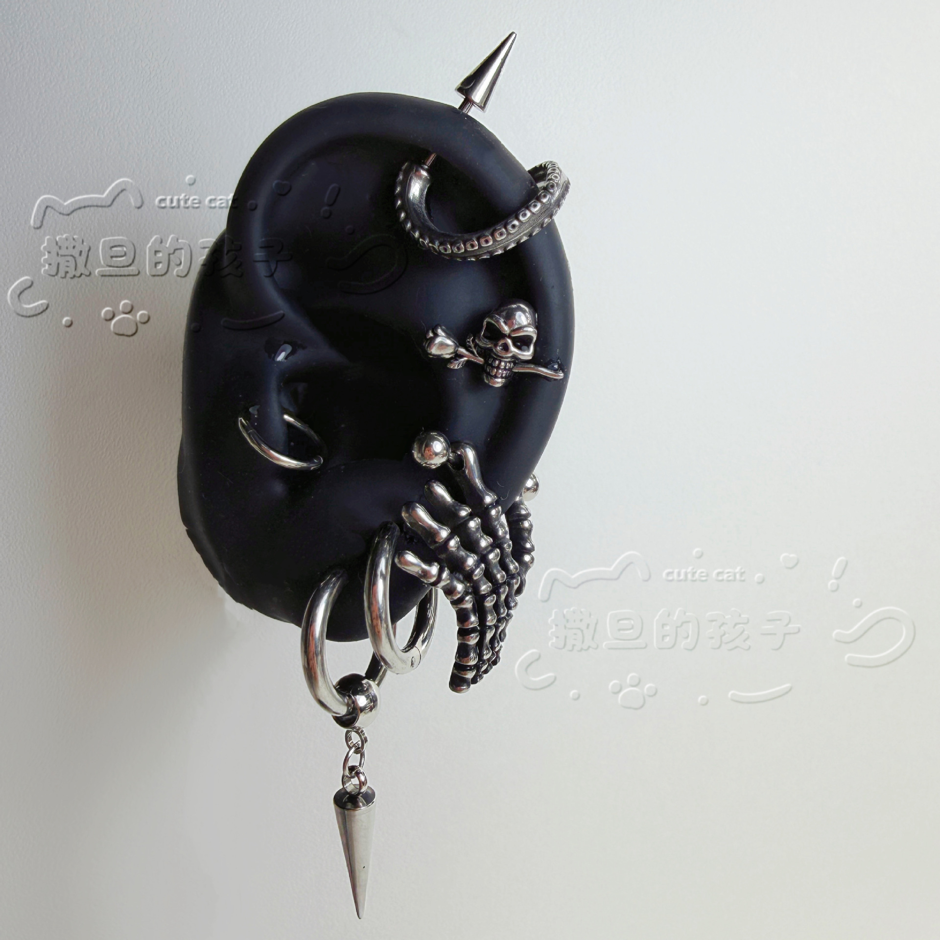 Satan's Child Gothic Skeleton Titanium Steel Ear Bone Stud Tragus Earring Dark Gothic Combination Jewelry - Image 4