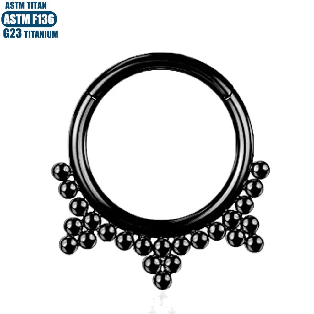 F136 Titanium Alloy Nose Ring Welded Ball Cluster Shape Seamless Septum Ring Cartilage Ear Bone Ring Black 1.2x12mm - Image 4