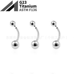 F136 Titanium Internal Thread Double Ball Basic Curved Bar Belly Button Ring G23 Titanium Alloy Body Piercing Jewelry