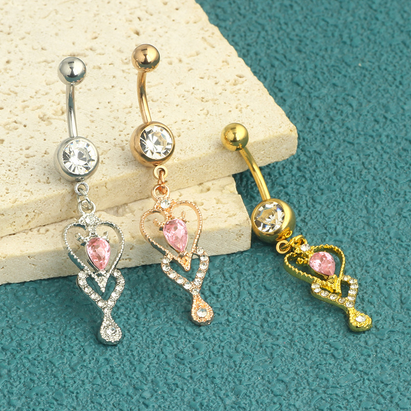 Stainless Steel Heart Belly Button Ring Dangle Navel Piercing Jewelry Rose Gold - Image 4