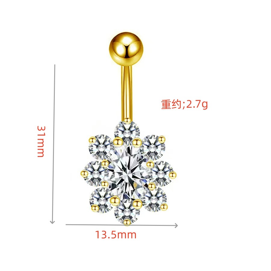 Copper Inlaid Zircon Flower Belly Button Ring Multi-Zircon Belly Nail Wholesale - Image 4